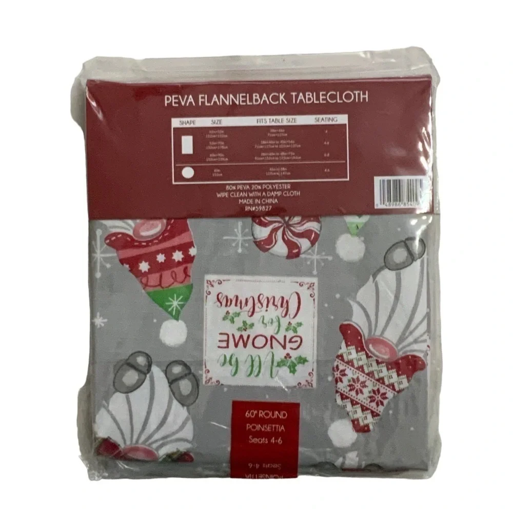 Holly Homes Christmas Tablecloth Gnome Festive Holiday Round 60 inch